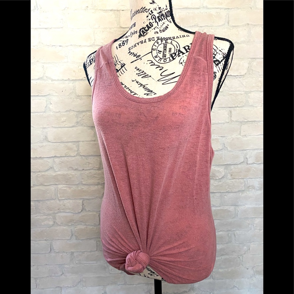 Super cute POOF distressed cut out tank top